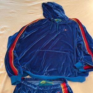 Aviator Nation, two piece Vintage Blue Velvet leisure hoodie set. Size XL